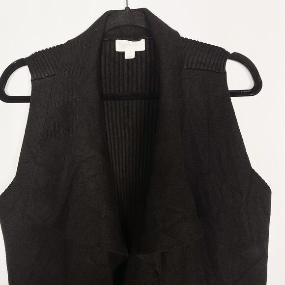 Magnolia Grace Large L Black Sleeveless Cardigan Sweater Drape Open Front Ribbed - Picture 3 of 8